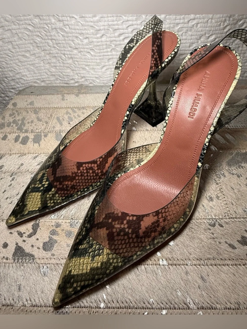 Amina Muaddi Holli Glass 95 Slingback Pumps Snake Print  SZ 36 US 6 - Picture 12 of 16